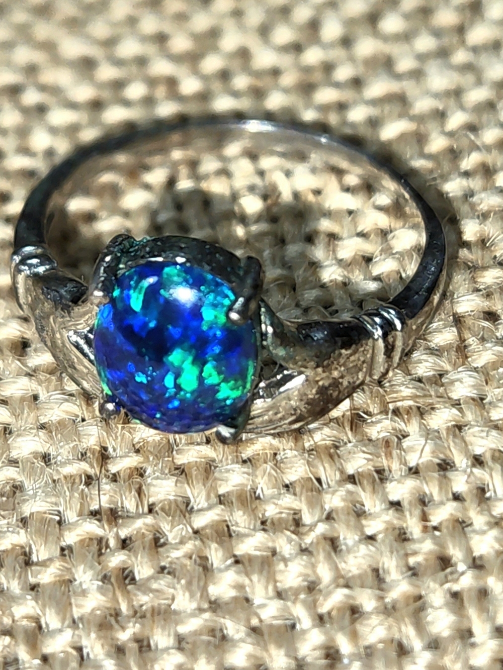 Vivid, Sparkly, Blue-Green Triplet Opal Ring That Has A Claddaugh-Style 925 Mark